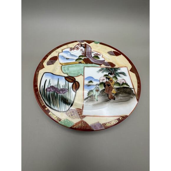 Vintage Kutani 7" Teapot and 8" Plate Geisha Pattern 1960s Japan - Picture 2 of 11